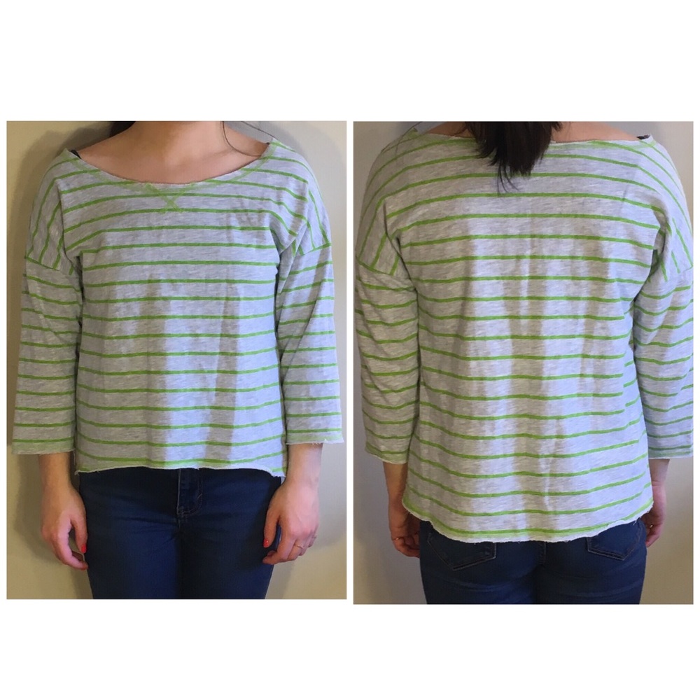 Gray and green cropped sweater.